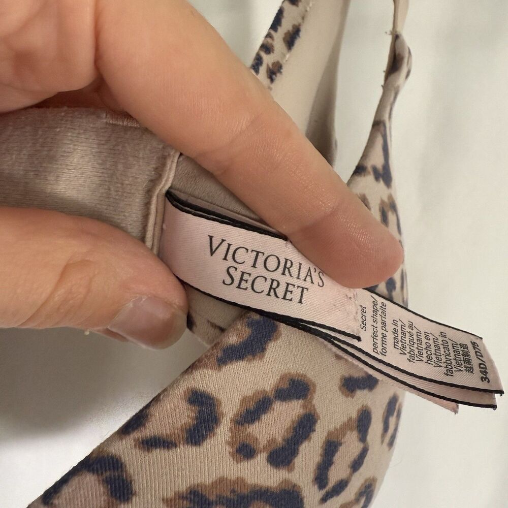 Victoria's Secret Bra Women's 34D Beige Leopord Print Underwired Padded Hook Eye - Picture 5 of 10